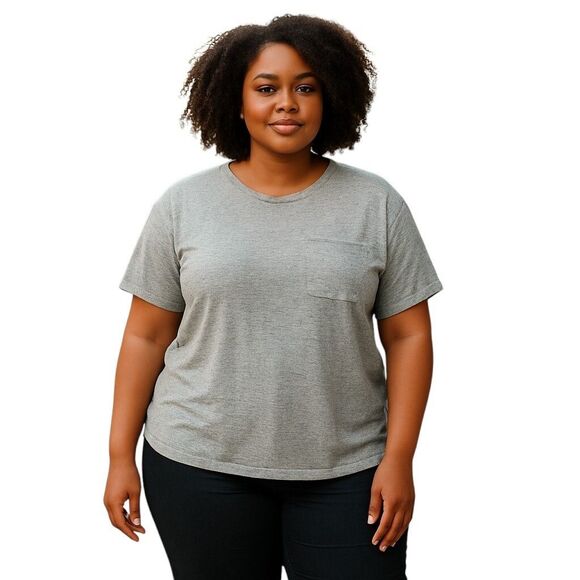 Falls Creek Womens Sz 2X Gray Solid Short Sleeve T-Shirt Blouse - Picture 1 of 11